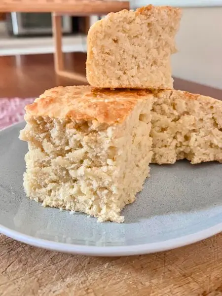 Liberian shortbread showing 3 slices on a plate in the kitchen